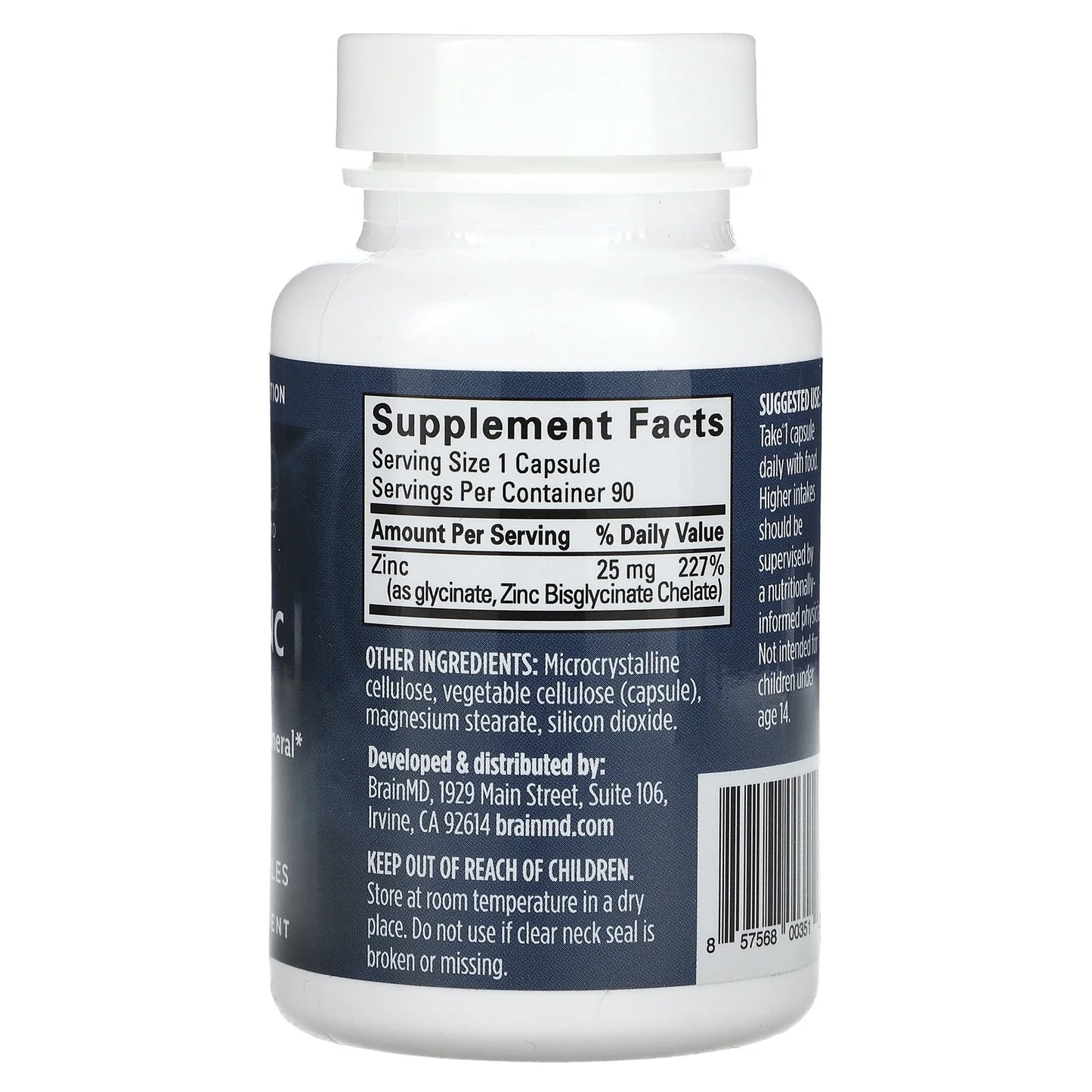 Neuro Zinc (Zinc Bisglycinate Chelate), 25 Mg , 90 Vegan Capsules