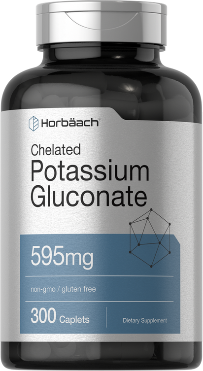 Potassium Gluconate 595 Mg | 300 Caplets | Chelated | Vegetarian | by Horbaach