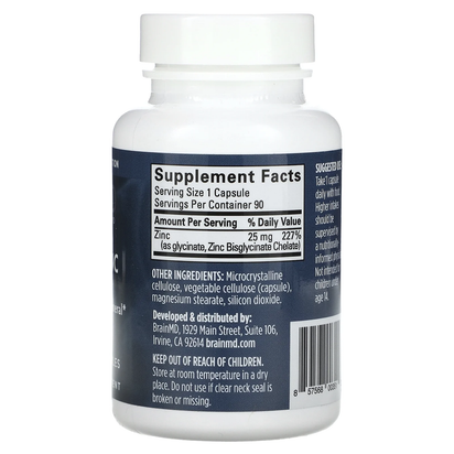 Neuro Zinc (Zinc Bisglycinate Chelate), 25 Mg , 90 Vegan Capsules